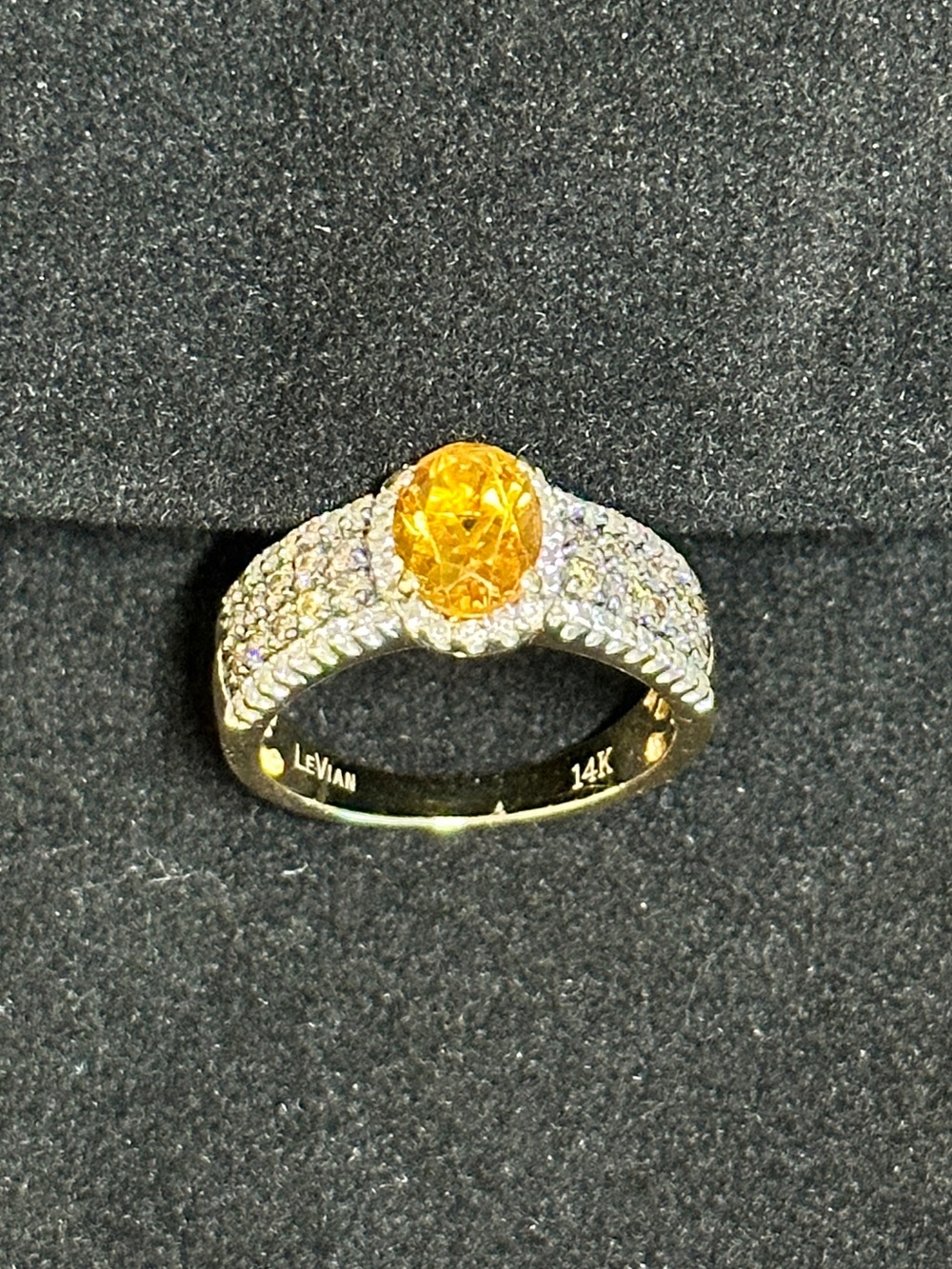 LeVian 14K Gold Yellow Citrine and Diamond Halo Ring, White & Chocolate Diamonds